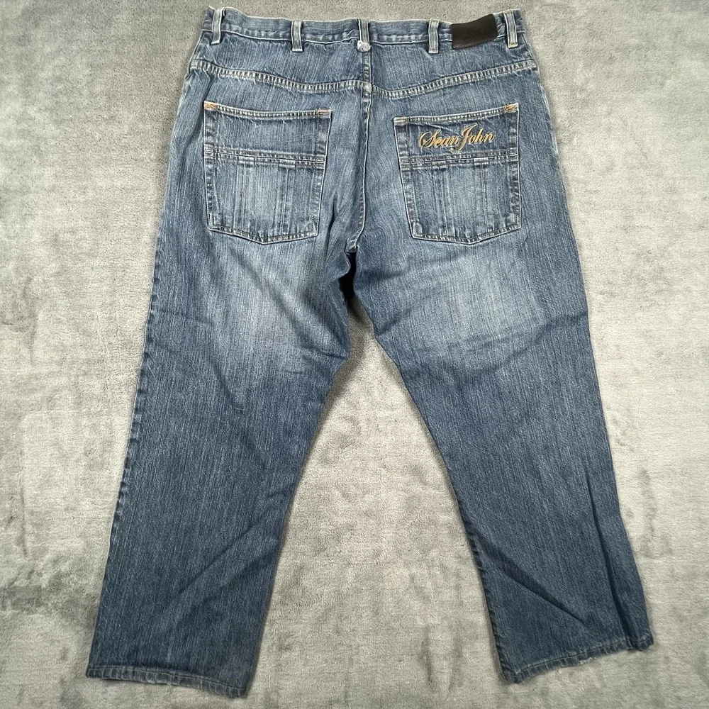 Sean John Embroidered Wide Leg Jean Men Relaxed Streetwear Baggy Denim 38X33 Y2K